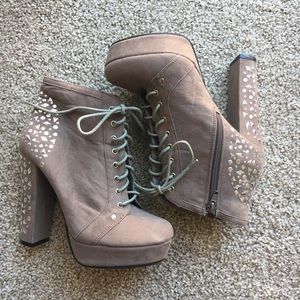 Thick heel, platform studded booties